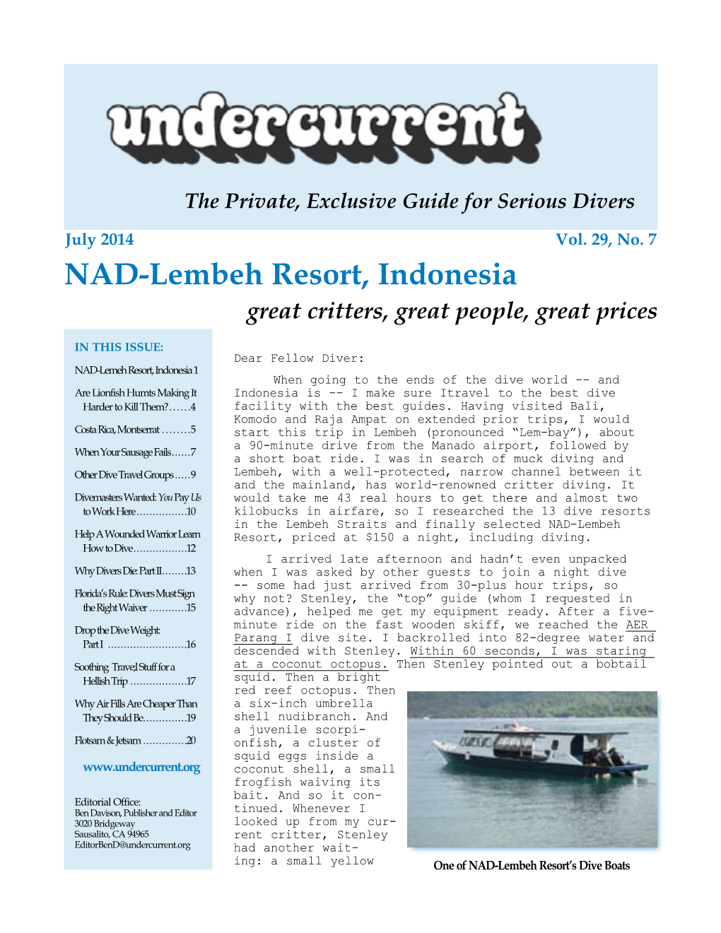 NAD-Lembeh Resort, Indonesia + [Other Articles] Undercurrent, July