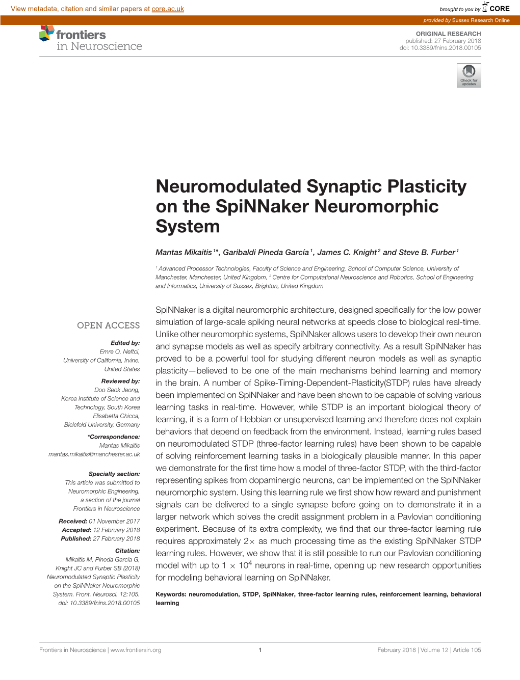 Neuromodulated Synaptic Plasticity on the Spinnaker Neuromorphic System