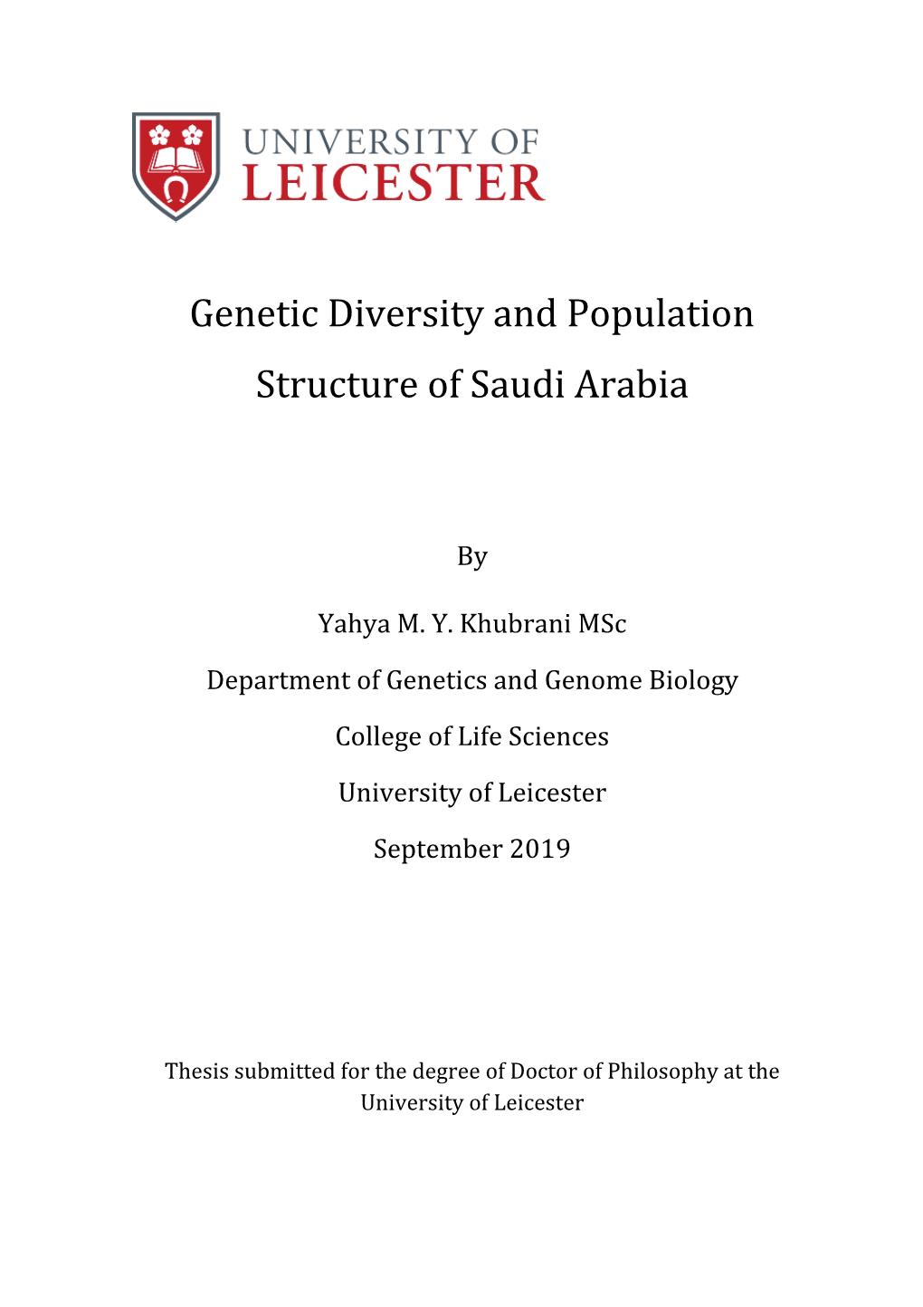 Genetic Diversity and Population Structure of Saudi Arabia