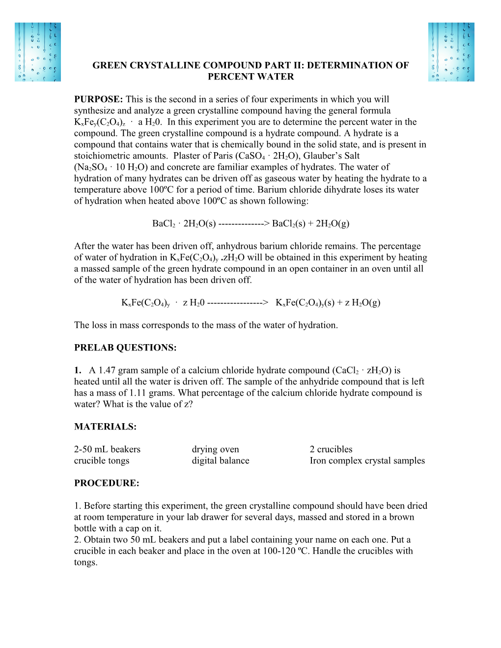 Green Crystalline Compound Part Ii: Determination Of