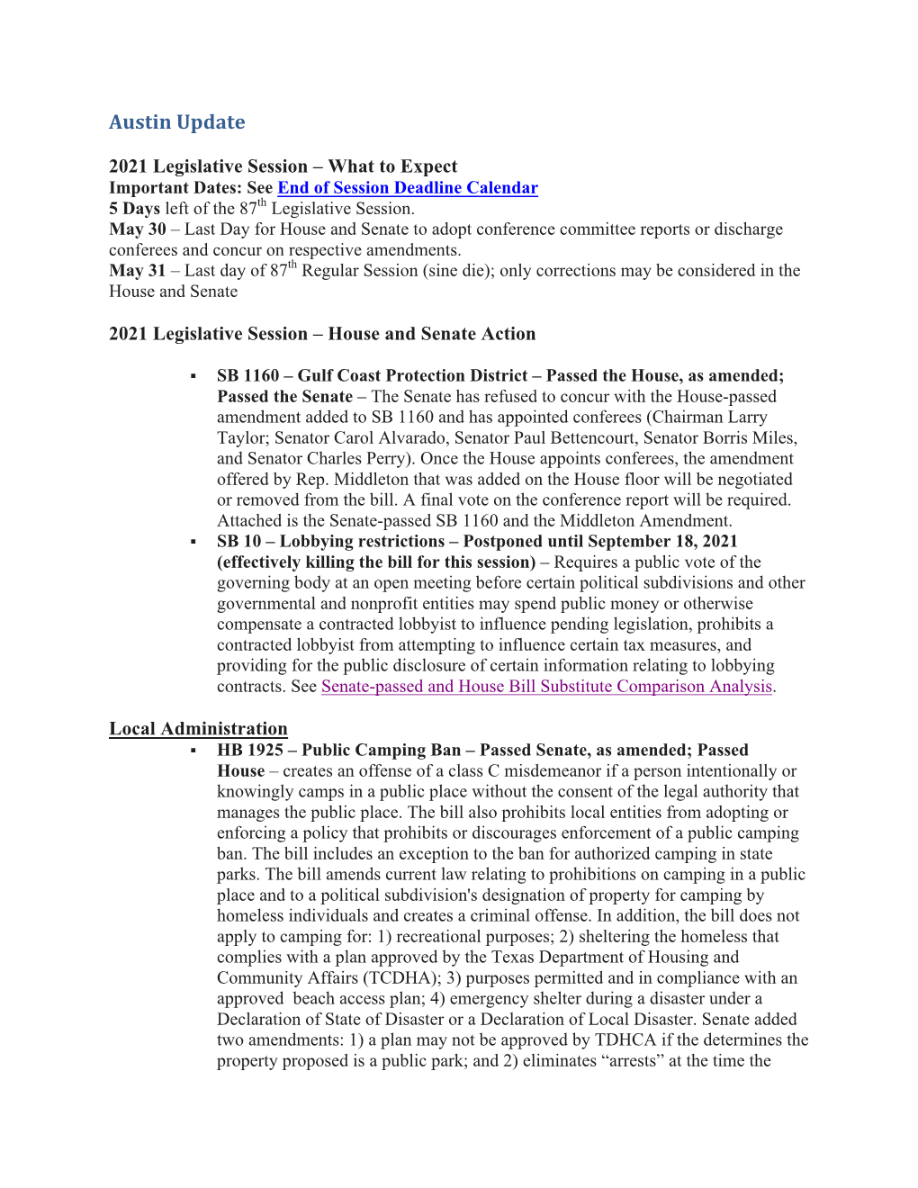 Legislative Report May 25