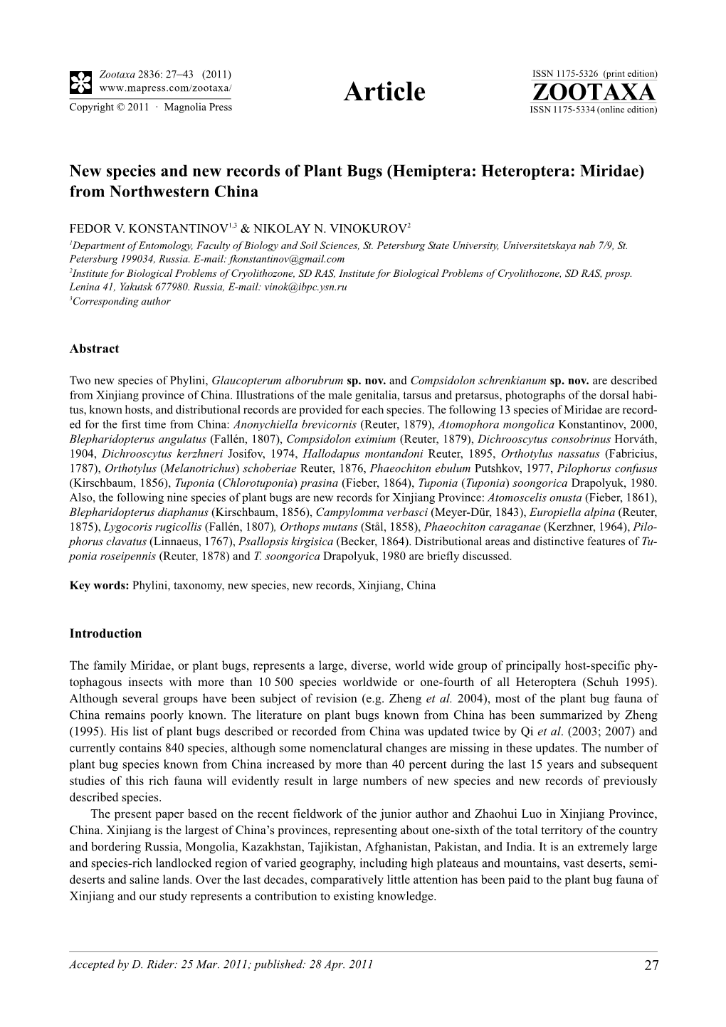 Hemiptera: Heteroptera: Miridae) from Northwestern China