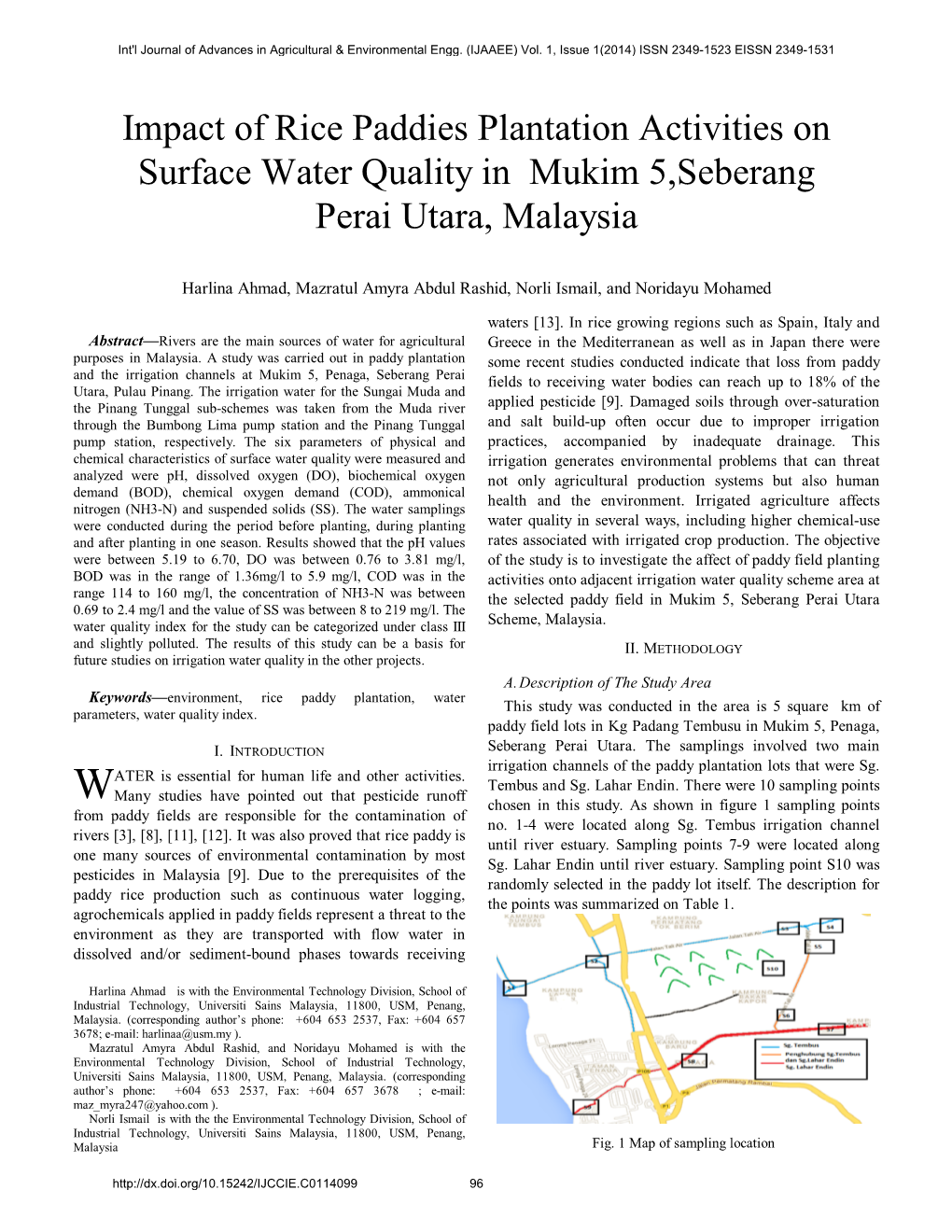 Impact of Rice Paddies Plantation Activities on Surface Water Quality in Mukim 5,Seberang Perai Utara, Malaysia
