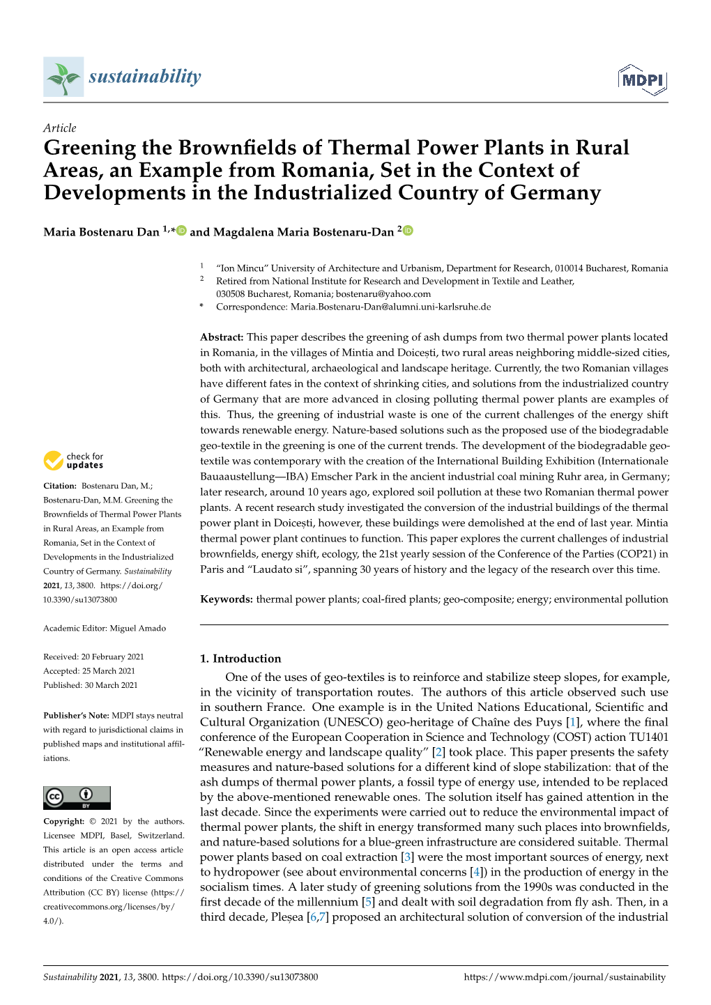 Greening the Brownfields of Thermal Power Plants in Rural Areas, An