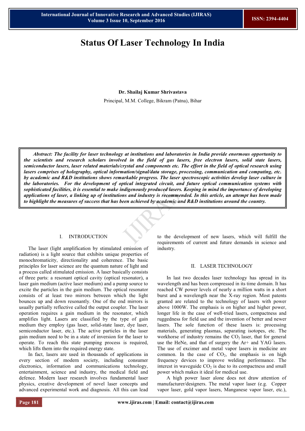 Status of Laser Technology in India