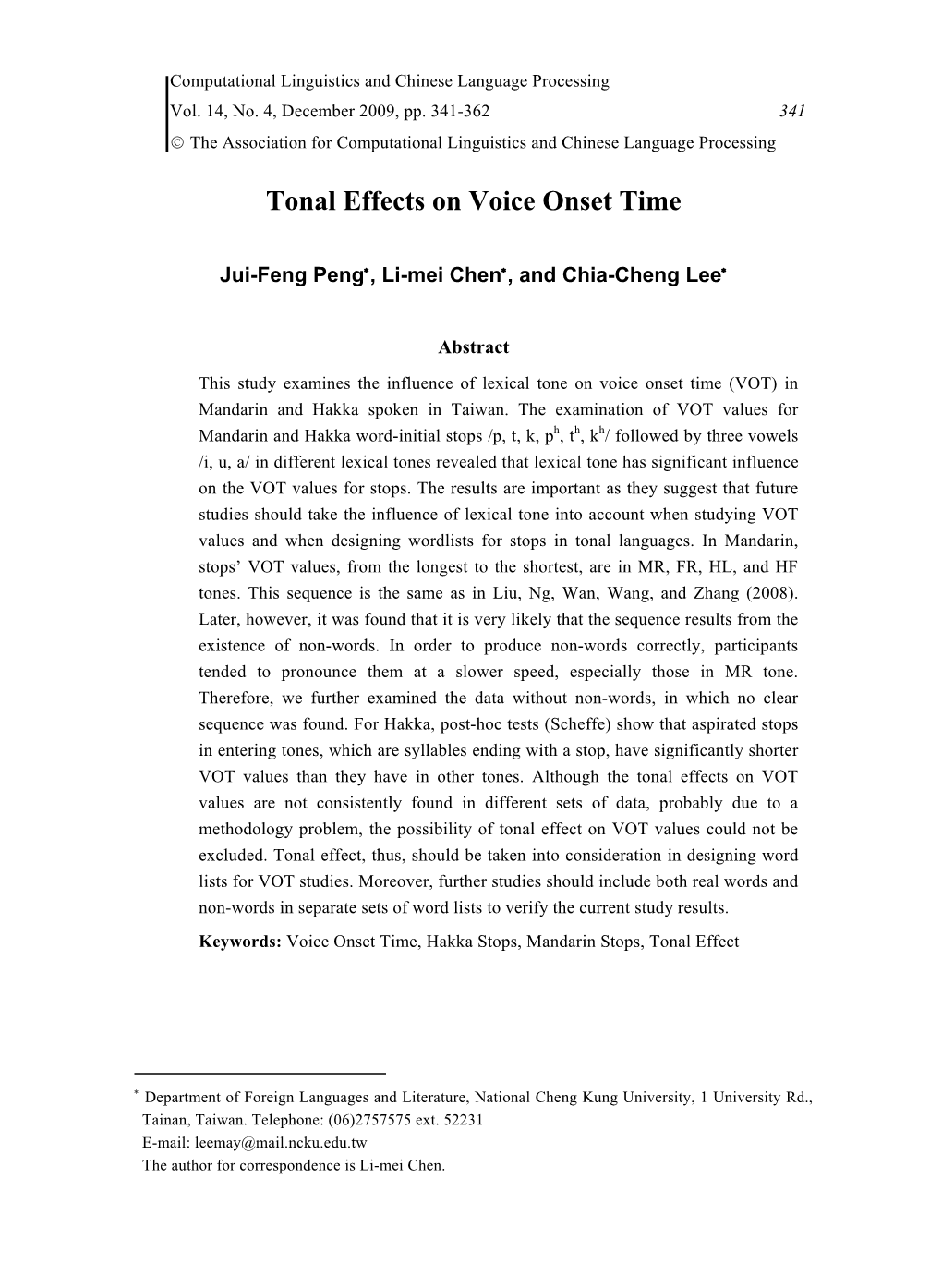 Tonal Effects on Voice Onset Time