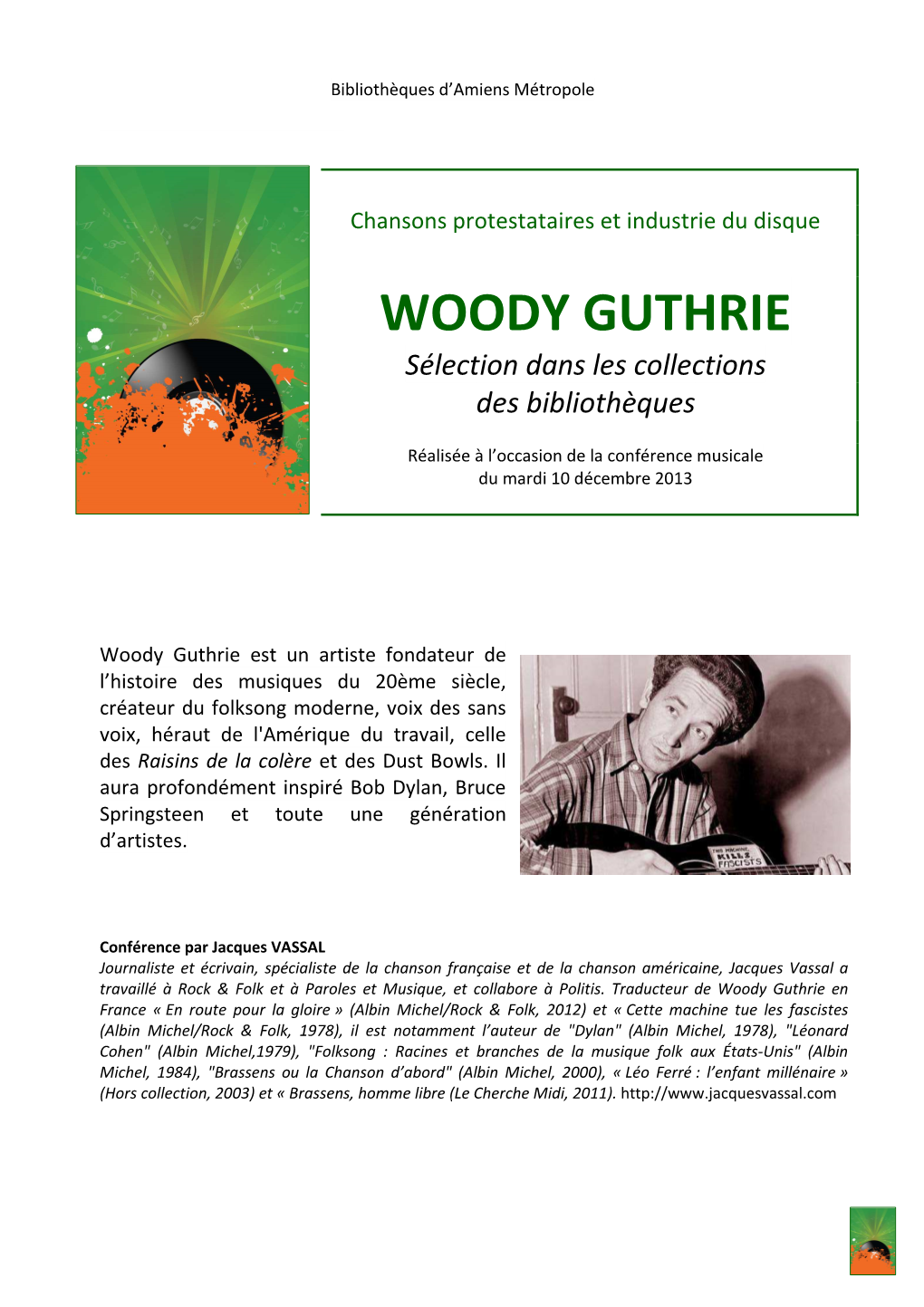 WOODY GUTHRIE Sélection Dans Les Collections Des Bibliothèques