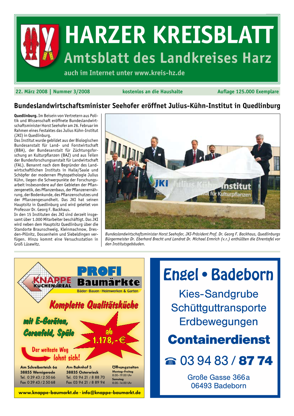 HARZER KREISBLATT Amtsblatt Des Landkreises Harz Auch Im Internet Unter