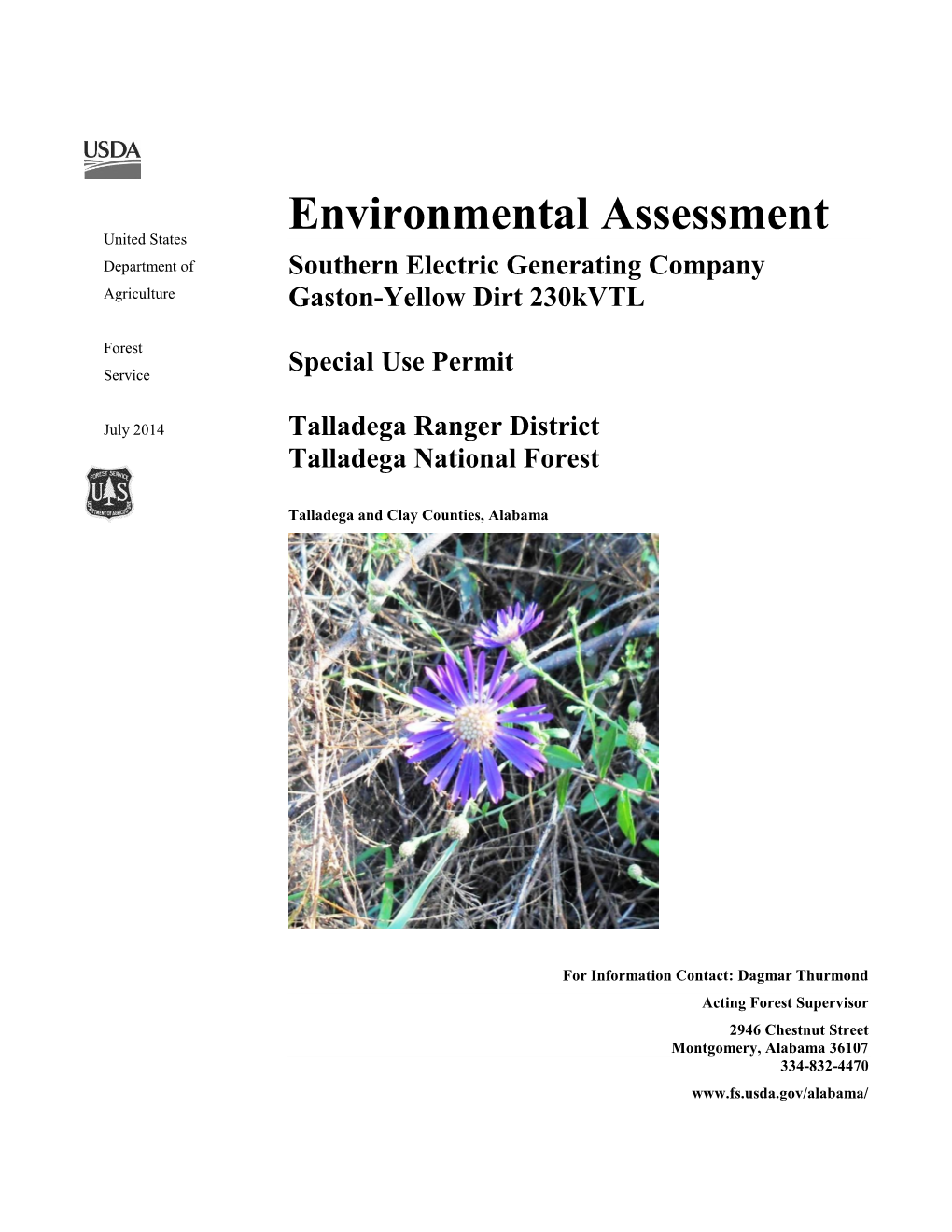 Environmental Assessment United States Department of Southern Electric Generating Company Agriculture Gaston-Yellow Dirt 230Kvtl