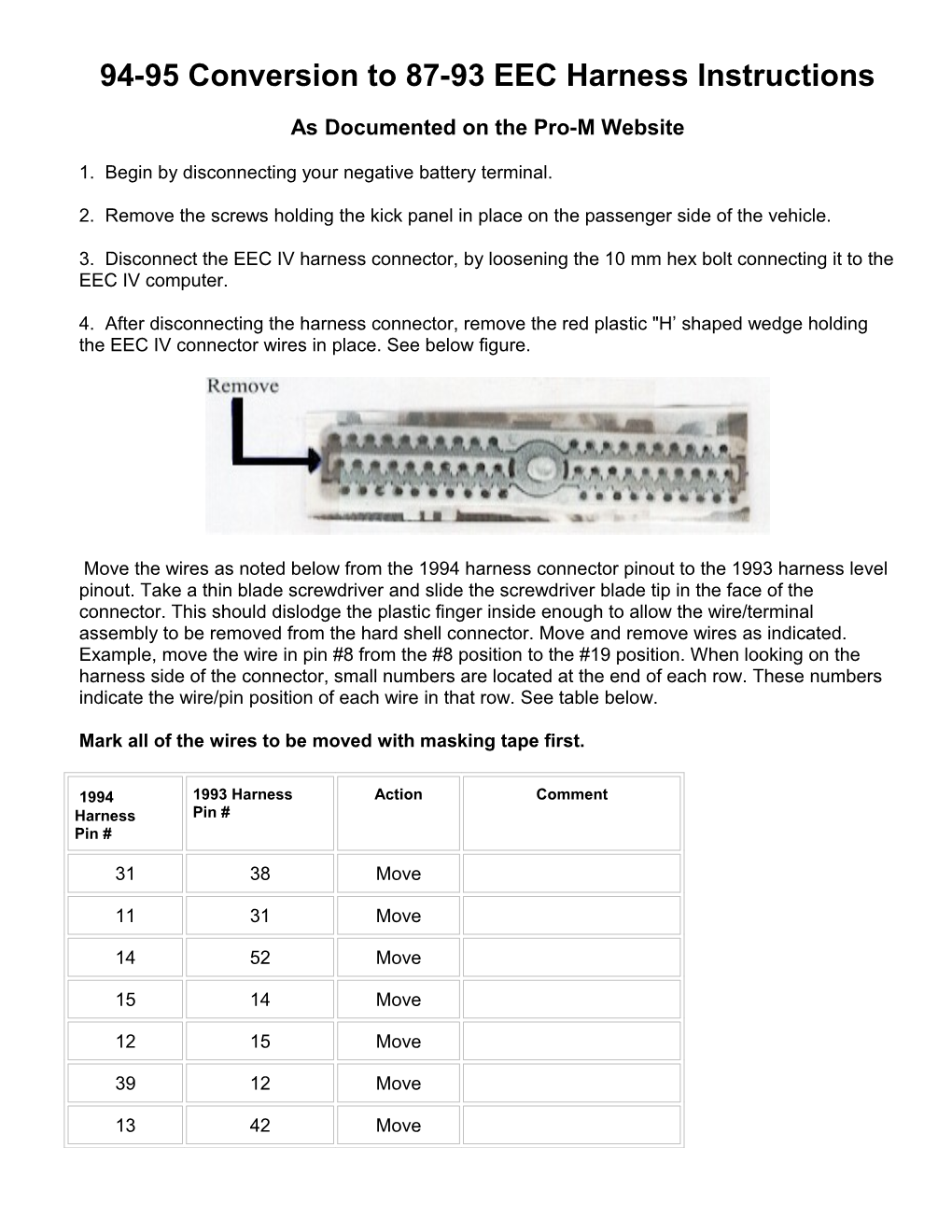 94-95 Conversion to 87-93 EEC Harness Instructions