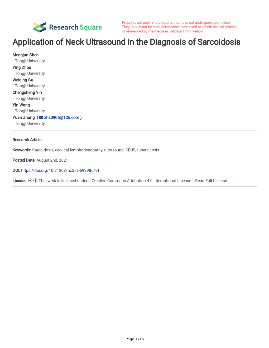 Application of Neck Ultrasound in the Diagnosis of Sarcoidosis