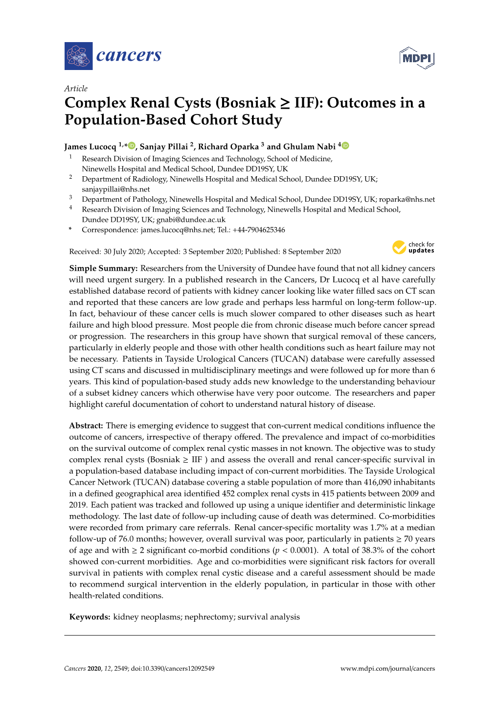 Complex Renal Cysts (Bosniak IIF): Interobserver Agreement, ≥ Progression and Malignancy Rates