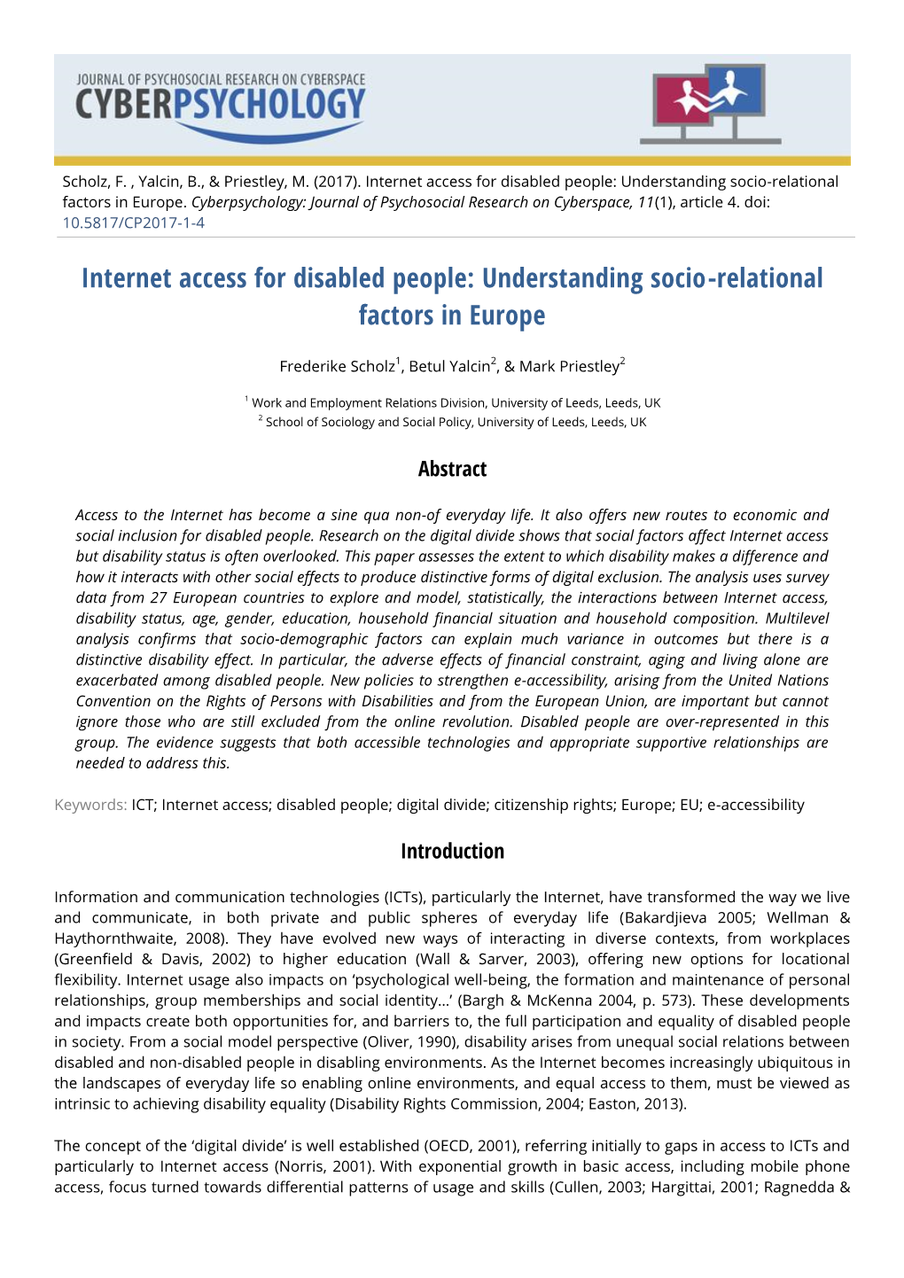 Internet Access for Disabled People: Understanding Socio-Relational Factors in Europe