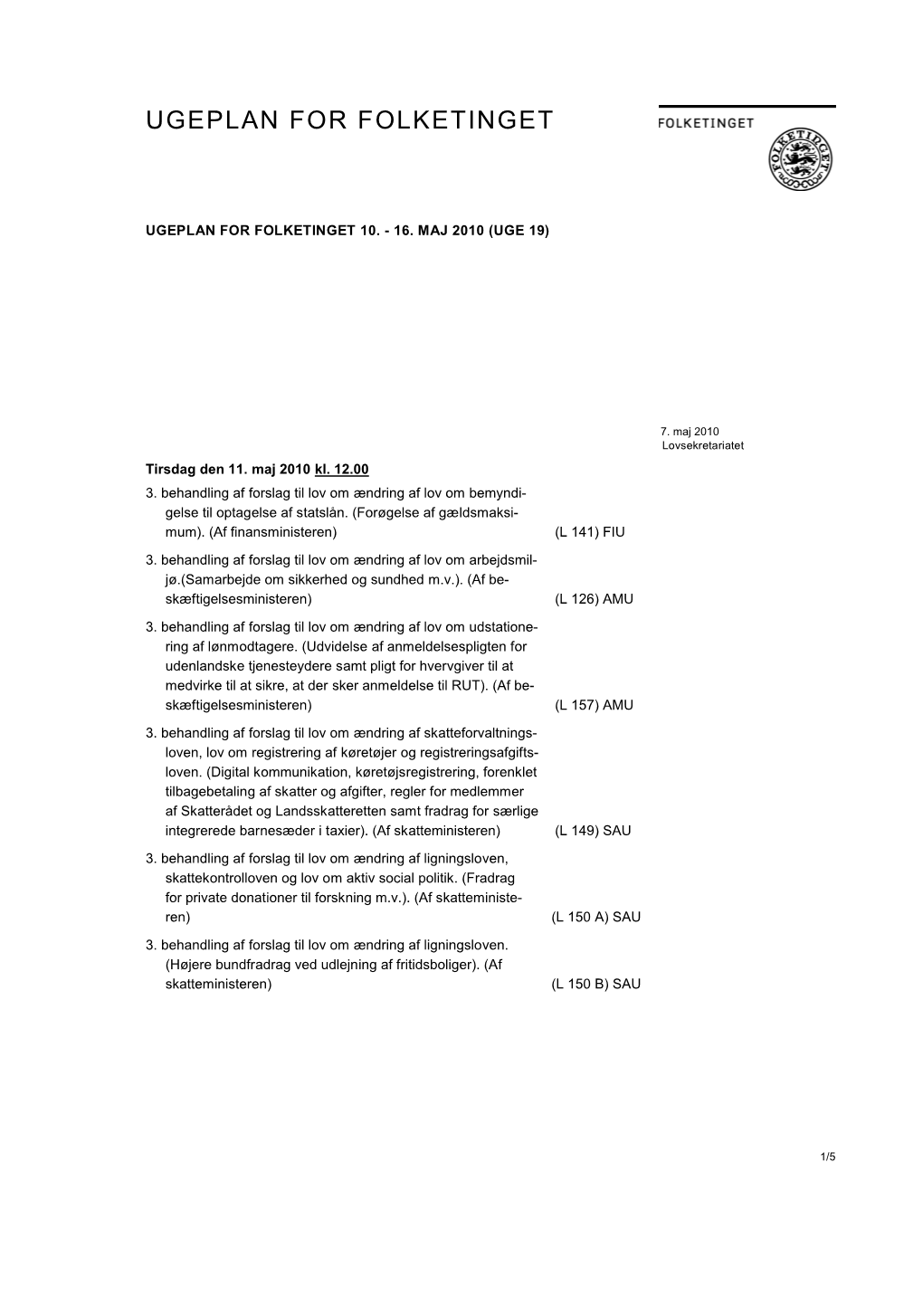 Ugeplan for Folketinget