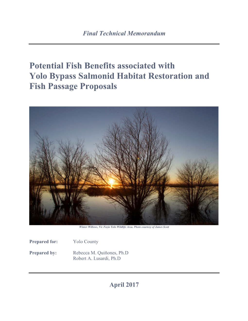 Potential Fish Benefits Associated with Yolo Bypass Salmonid Habitat Restoration and Fish Passage Proposals