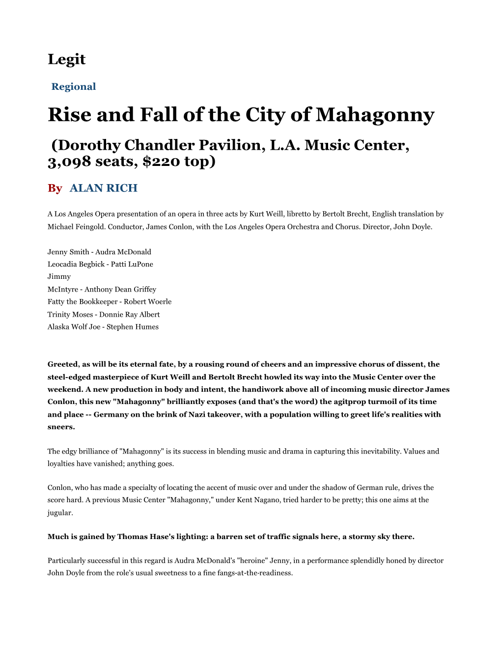 Rise and Fall of the City of Mahagonny (Dorothy Chandler Pavilion, L.A
