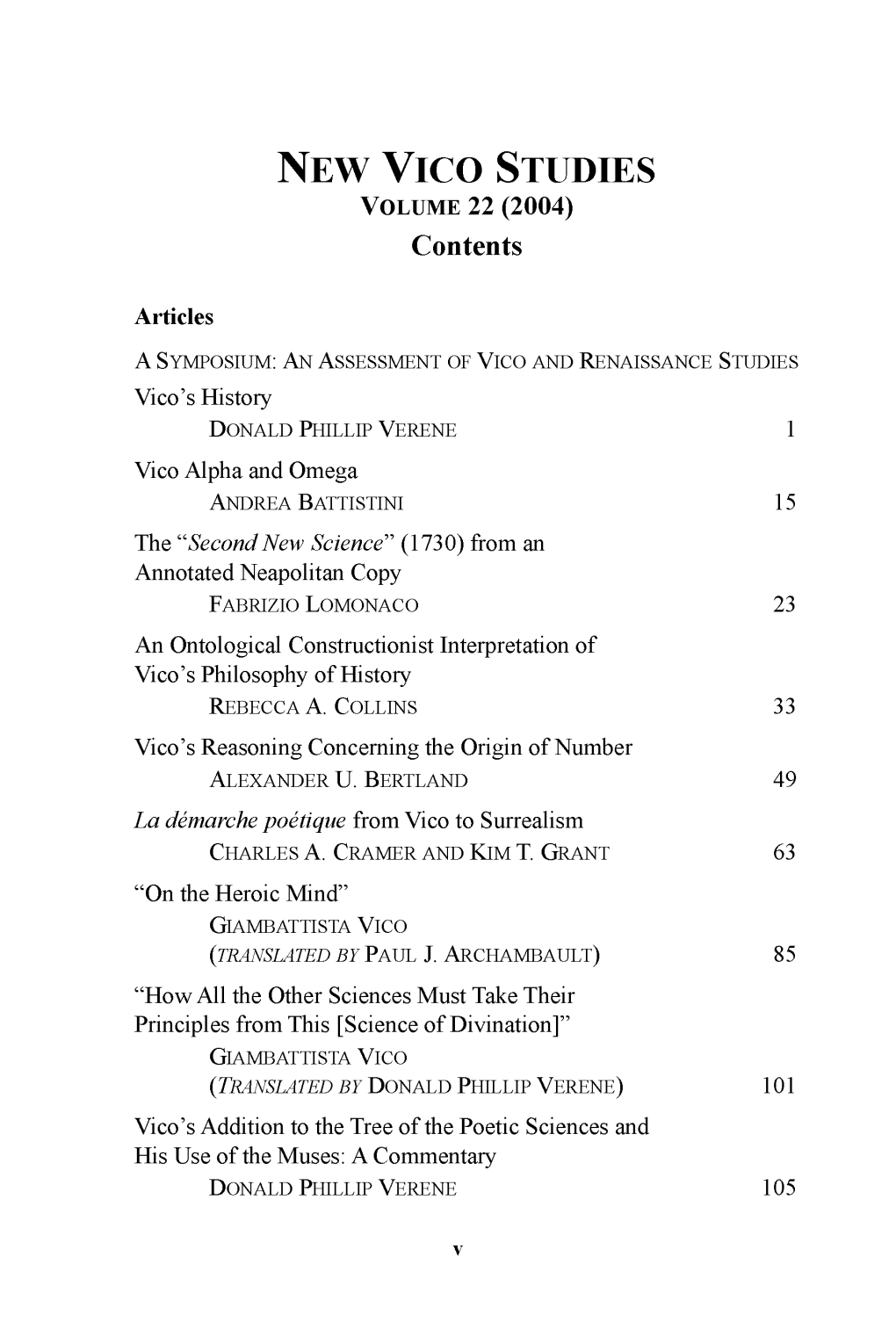 New Vico Studies V Olume 22 (2004) Contents