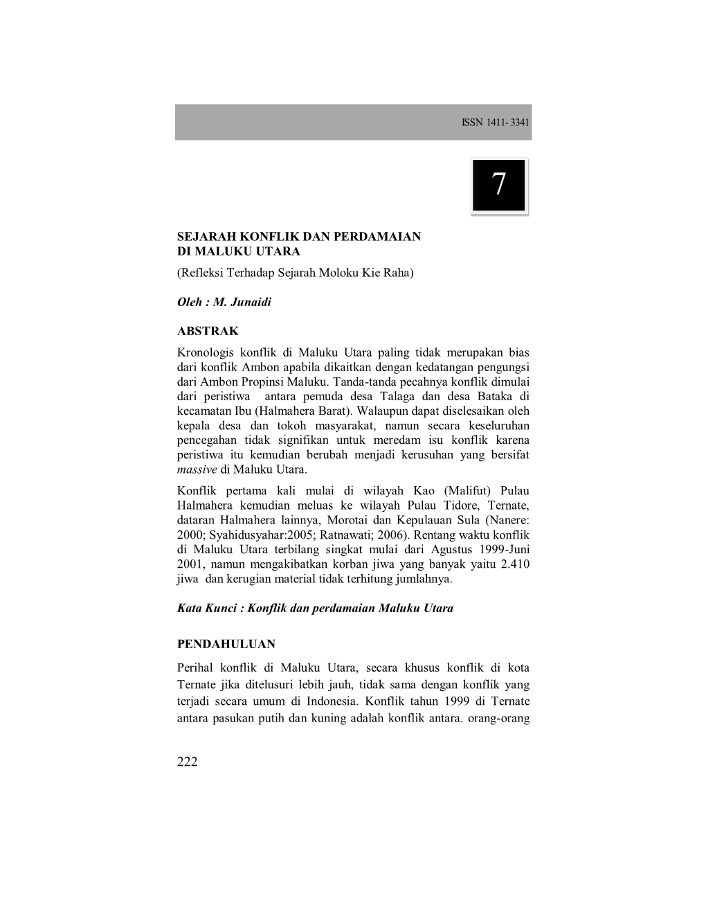 SEJARAH KONFLIK DAN PERDAMAIAN DI MALUKU UTARA (Refleksi Terhadap Sejarah Moloku Kie Raha)