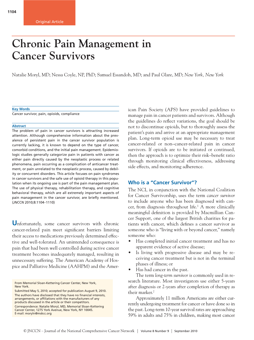 Chronic Pain Management in Cancer Survivors