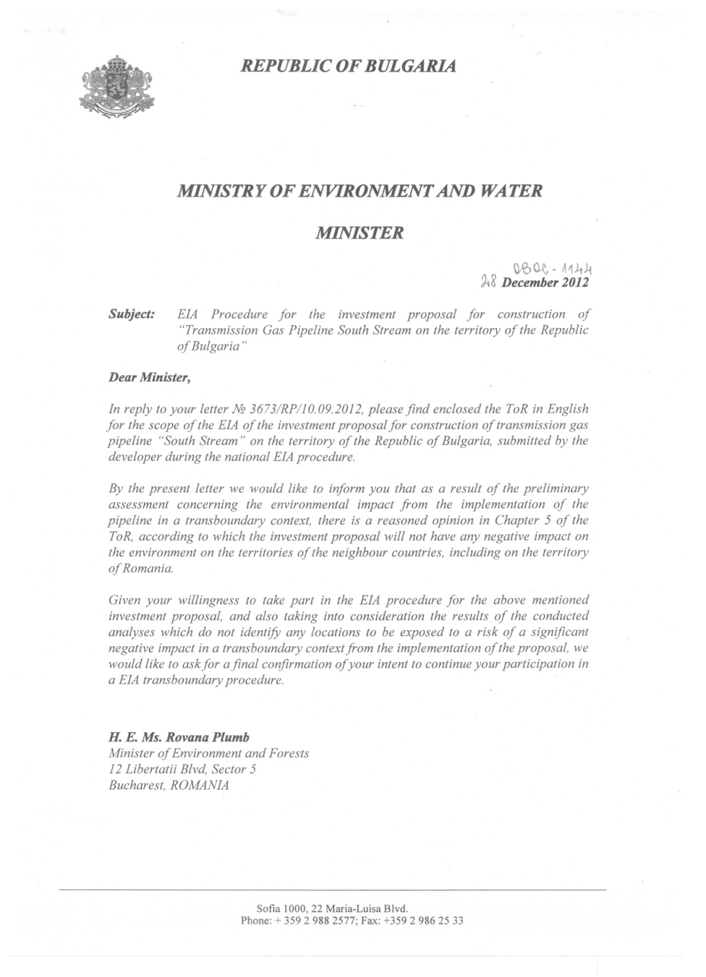 Tor for the Scope of the EIA of the Investment Proposal on the Territory