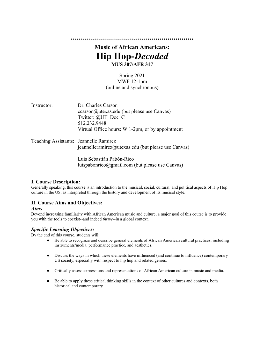 Hip Hop-Decoded MUS 307/AFR 317