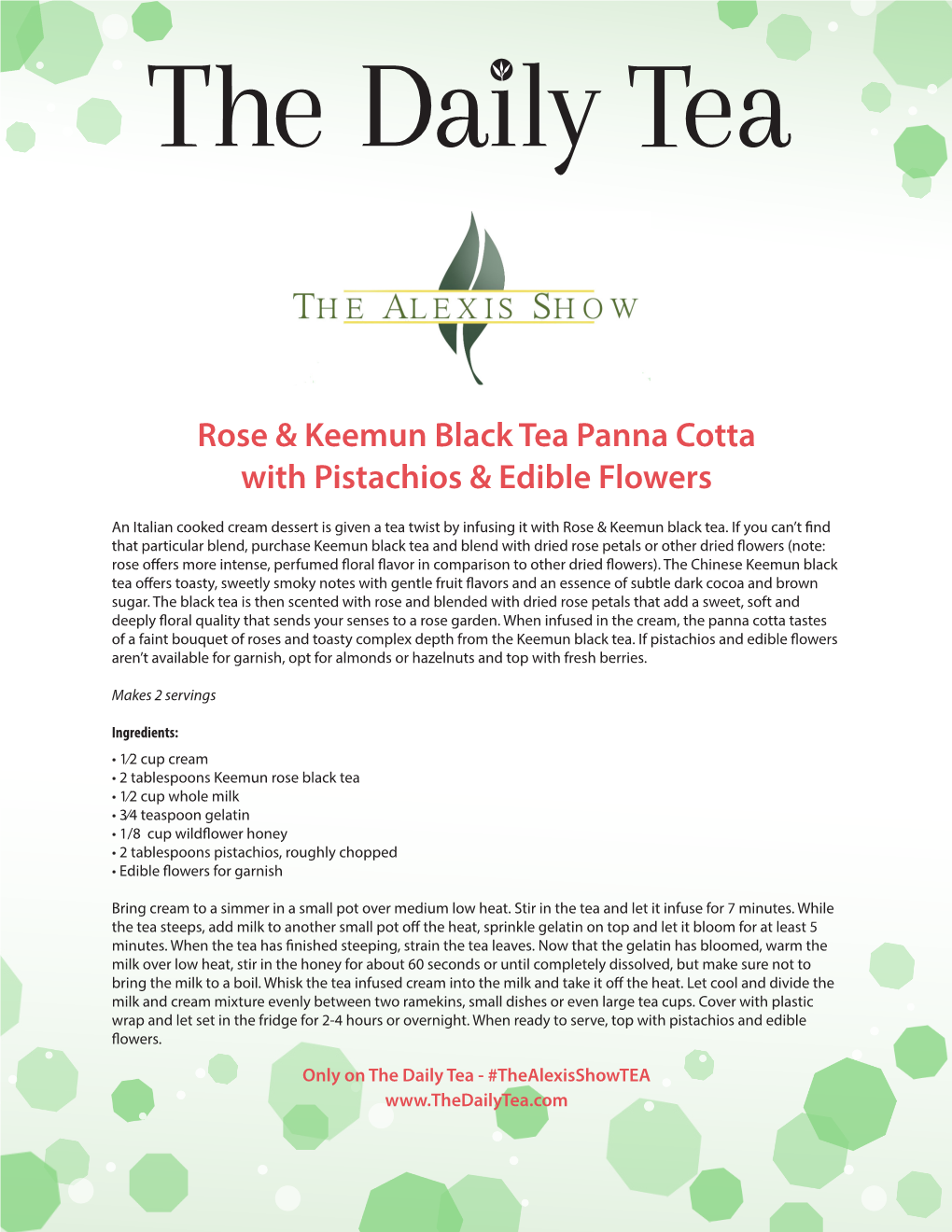 Rose & Keemun Black Tea Panna Cotta with Pistachios & Edible Flowers