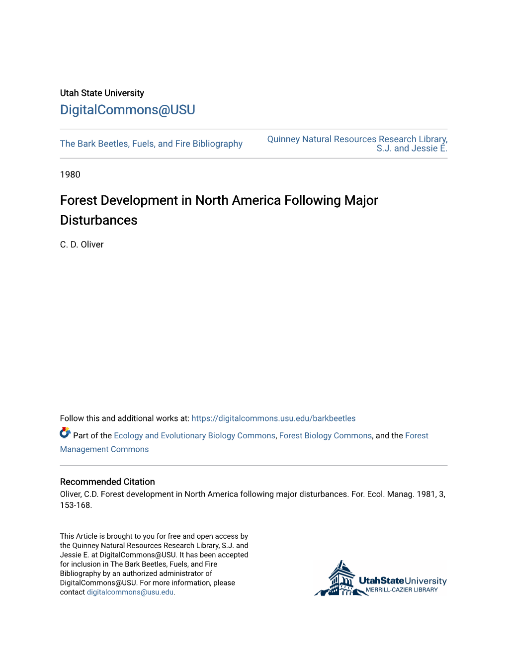 Forest Development in North America Following Major Disturbances