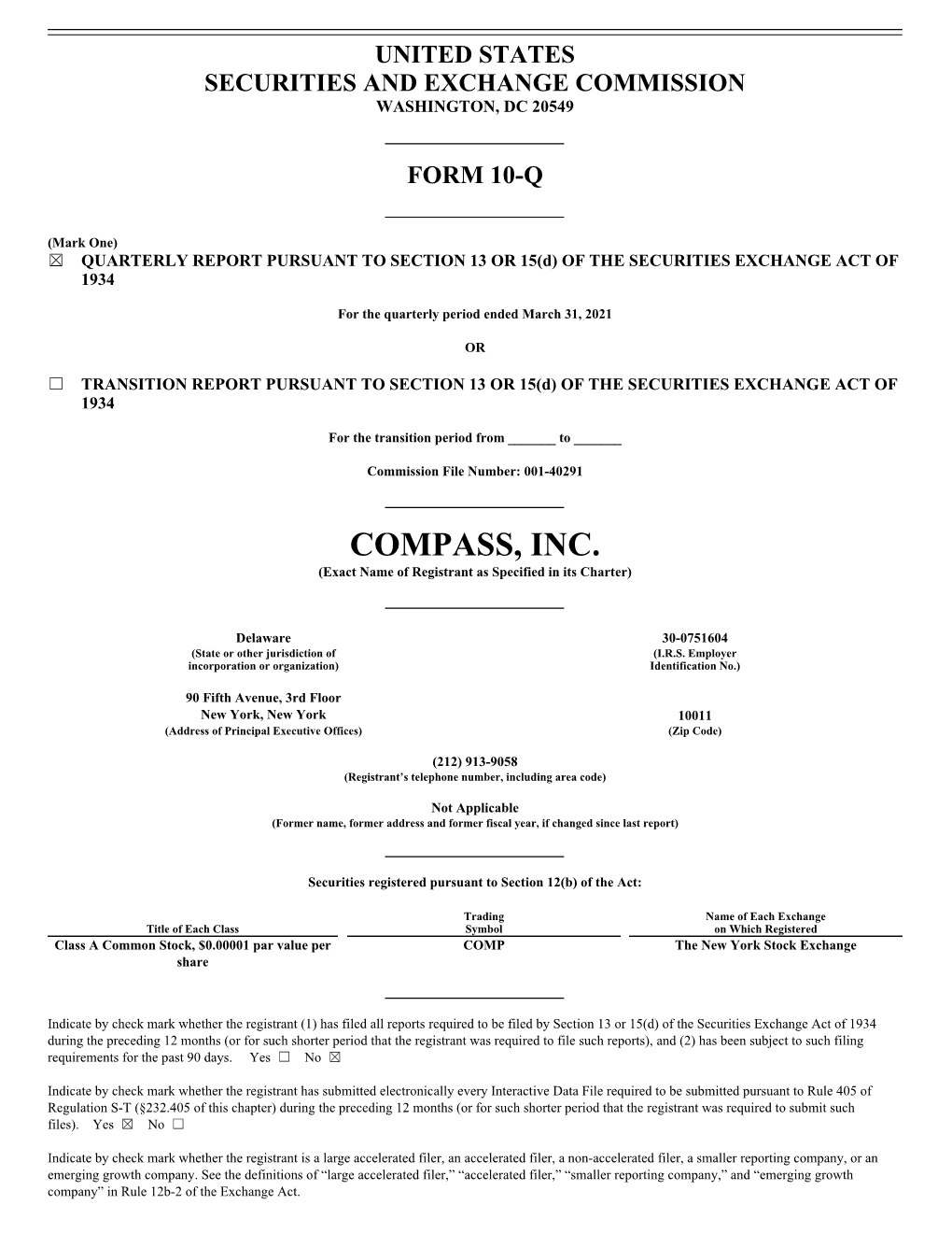COMPASS, INC. (Exact Name of Registrant As Specified in Its Charter)