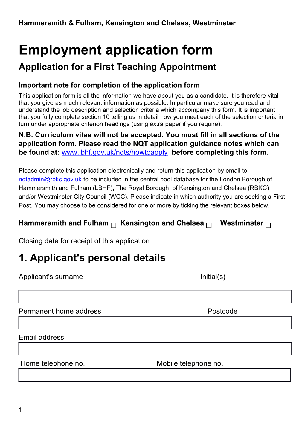 NQT Application Form 2018