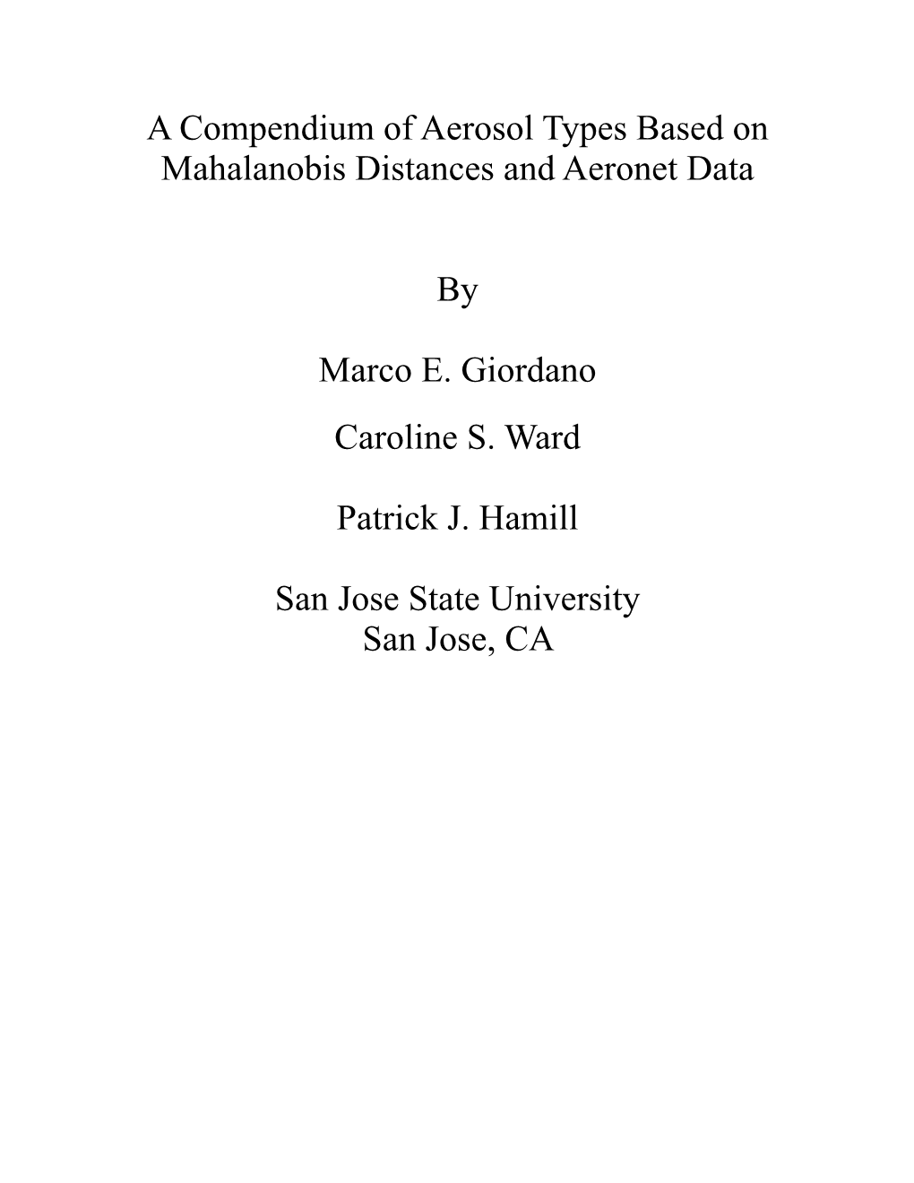 A Compendium of Aerosol Types Based on Mahalanobis Distances and Aeronet Data
