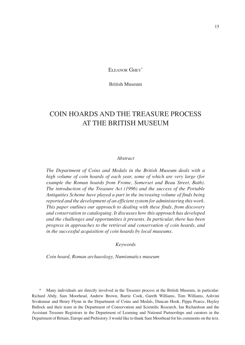 Coin Hoards and the Treasure Process at the British Museum