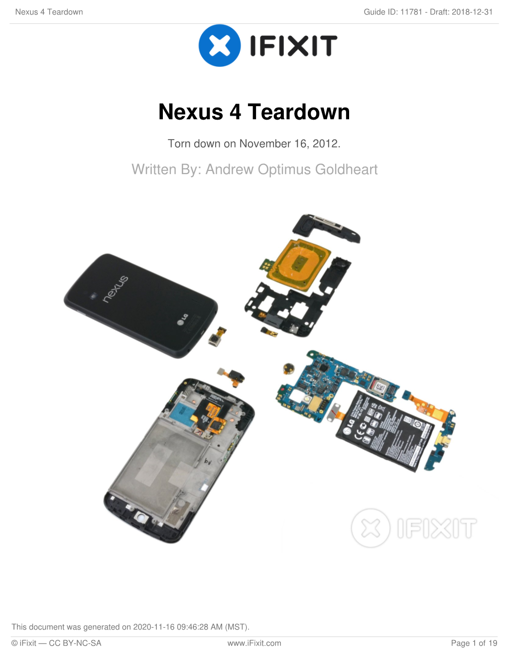 Nexus 4 Teardown Guide ID: 11781 - Draft: 2018-12-31