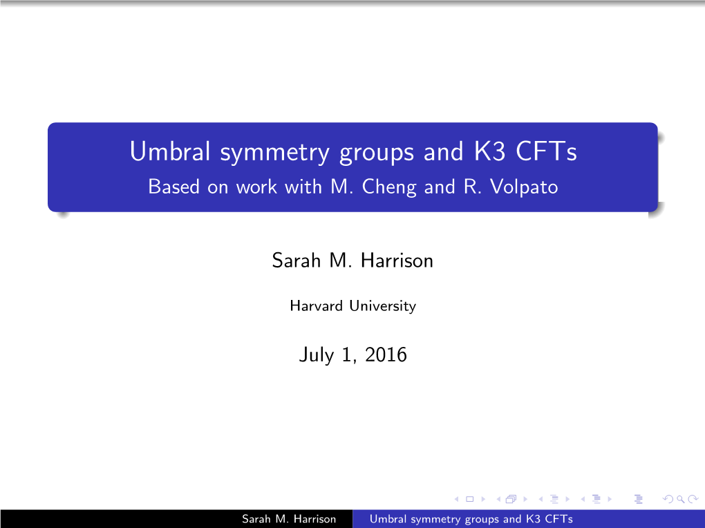 Umbral Symmetry Groups and K3 Cfts Based on Work with M