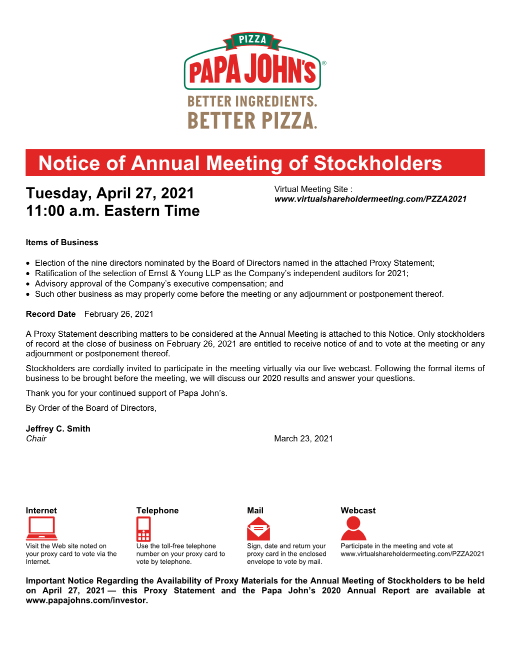 Notice of Annual Meeting of Stockholders