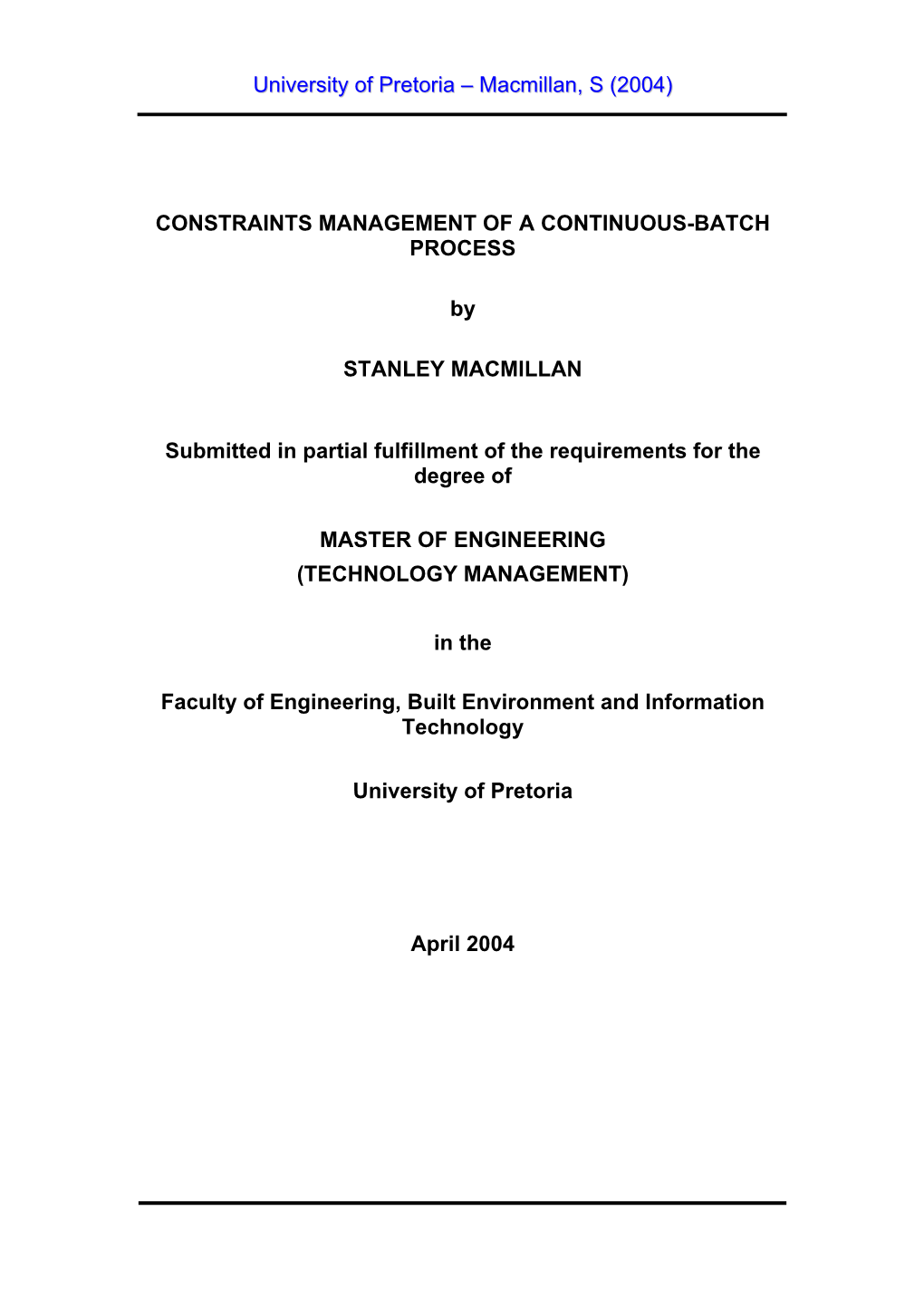 Constraints Management of a Continuous-Batch Process