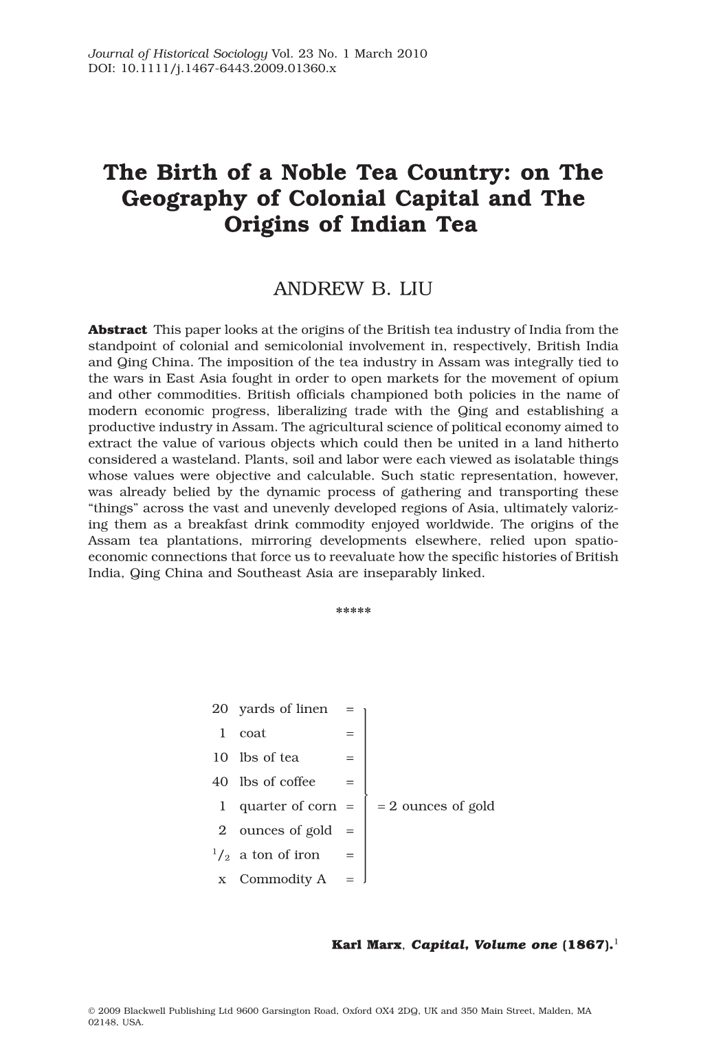 The Birth of a Noble Tea Country: on the Geography of Colonial Capital and The