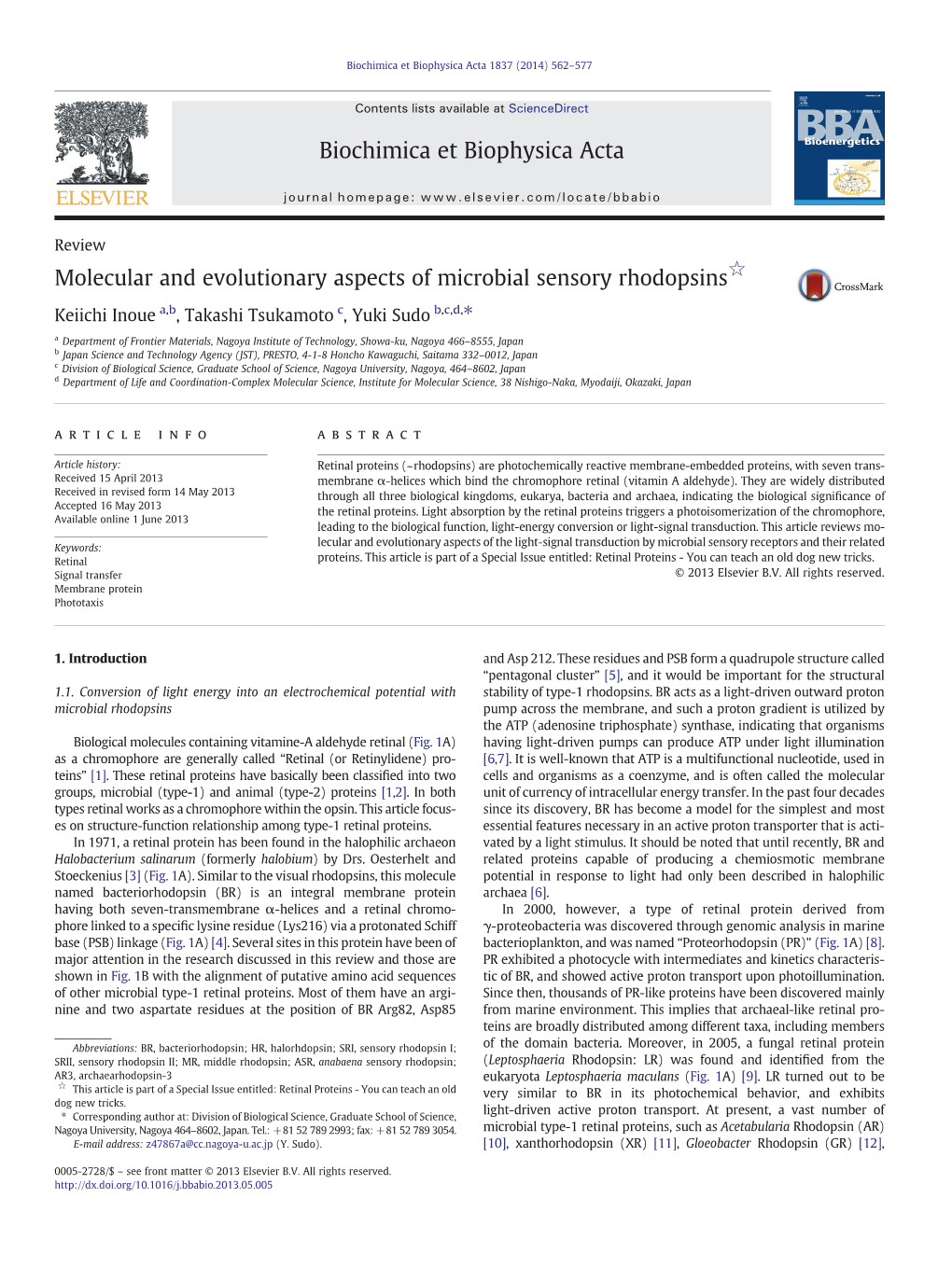 Molecular and Evolutionary Aspects of Microbial Sensory Rhodopsins☆