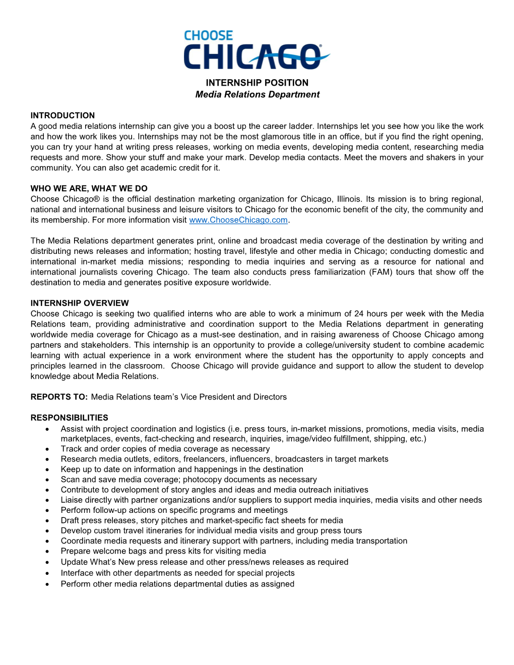 INTERNSHIP POSITION Media Relations Department