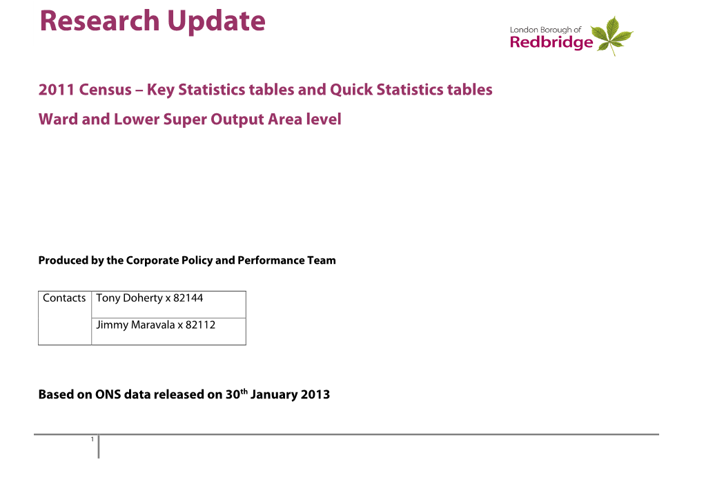 2011 Census – Key Statistics Tables and Quick Statistics Tables