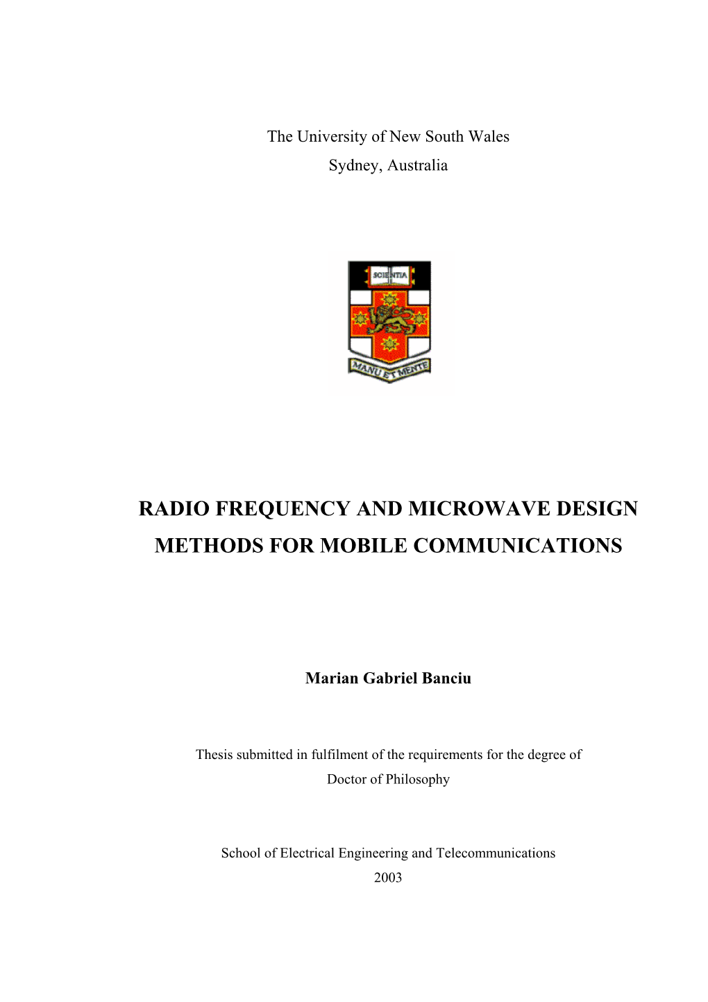 Radio Frequency and Microwave Design Methods for Mobile Communications