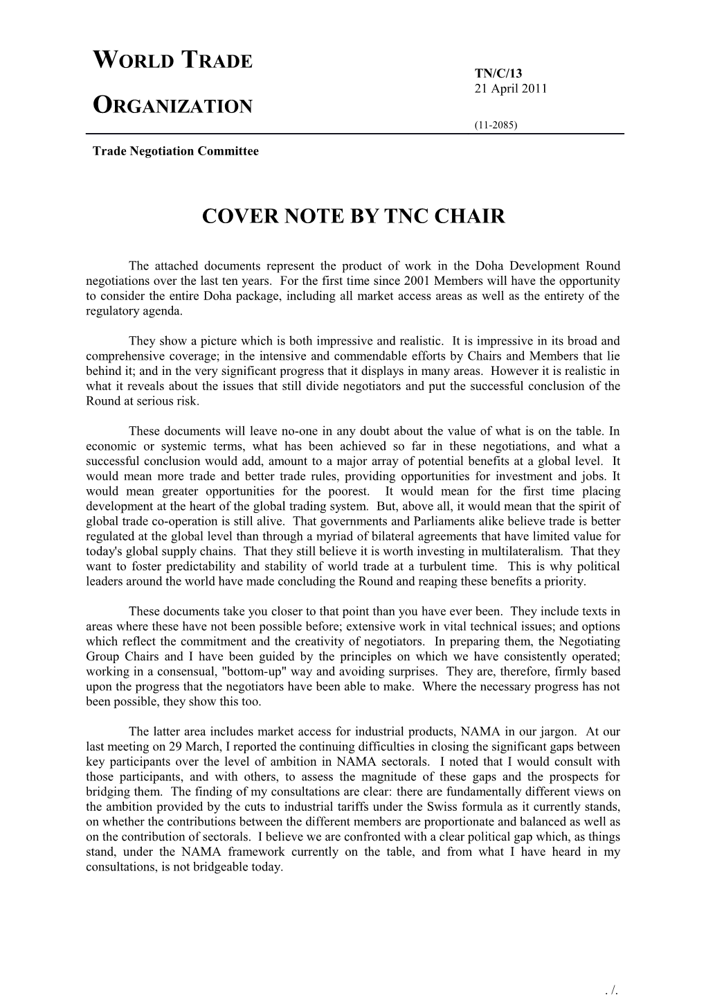 Cover Note by TNC Chair