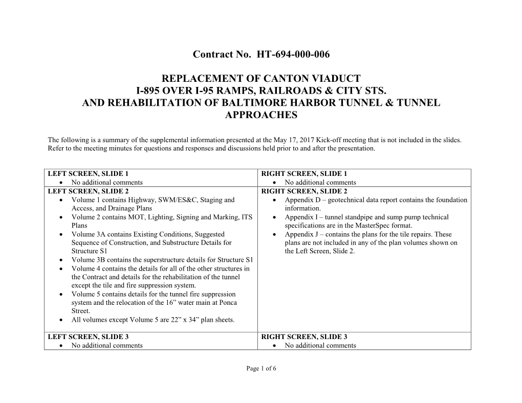 Contract No. HT-694-000-006 REPLACEMENT of CANTON