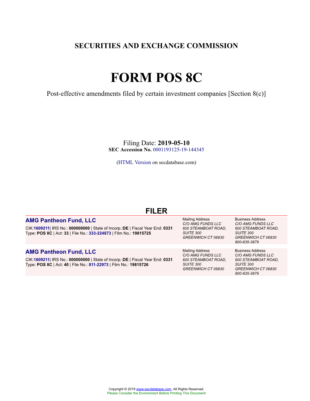 AMG Pantheon Fund, LLC Form POS 8C Filed 2019-05-10