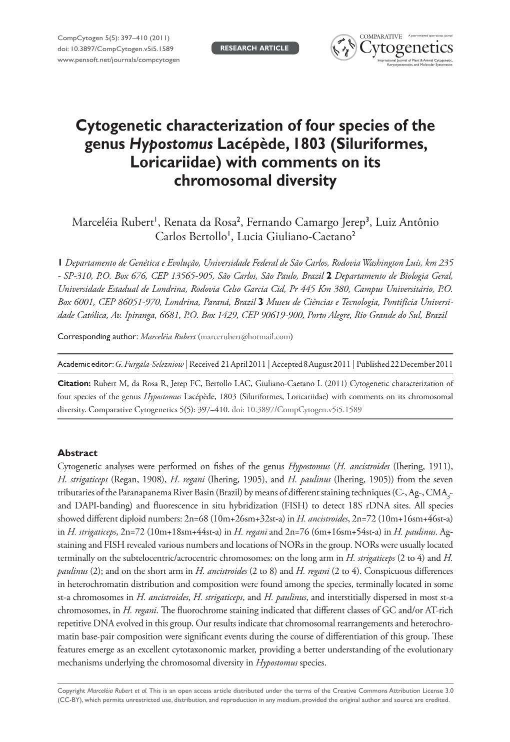 Siluriformes, Loricariidae) with Comments on Its Chromosomal Diversity