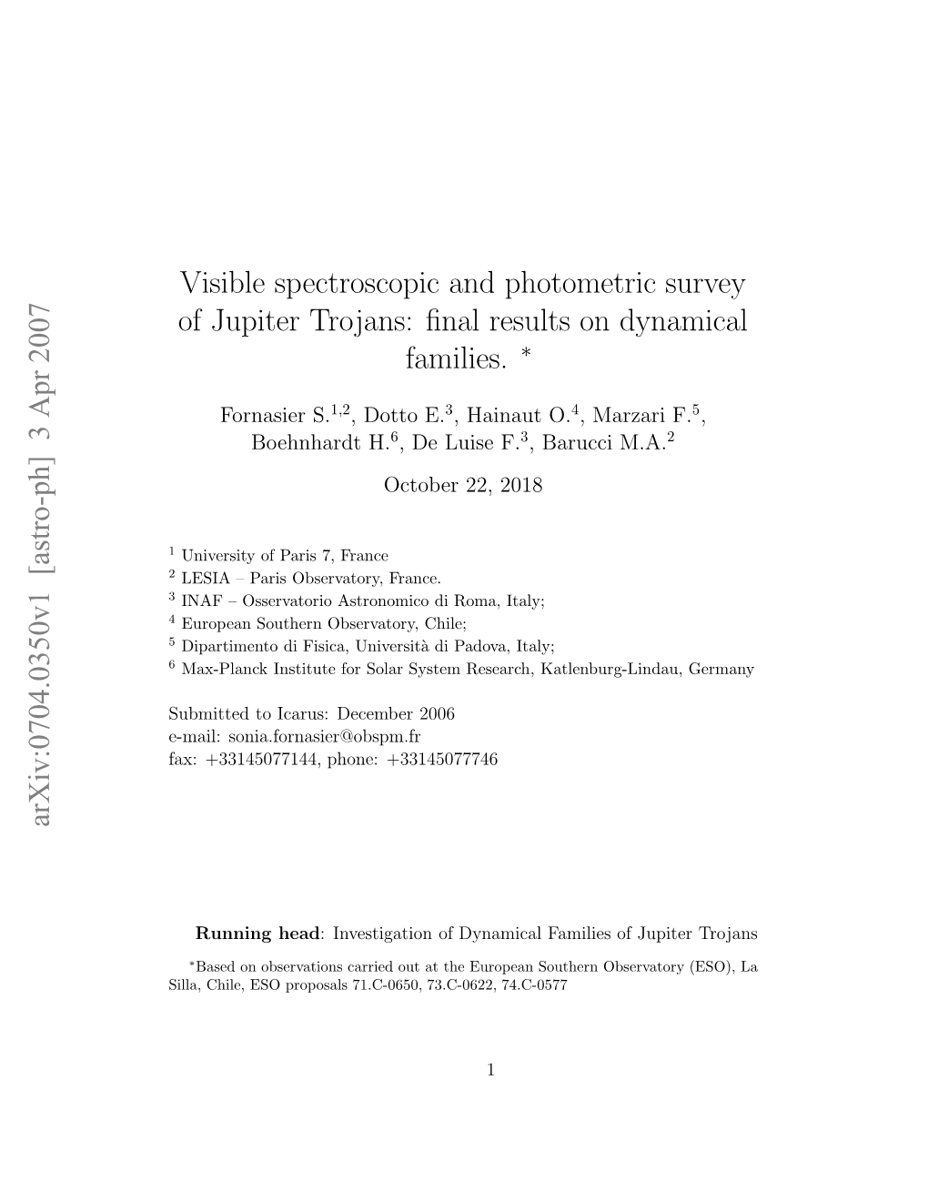 Visible Spectroscopic and Photometric Survey of Jupiter Trojans: Final