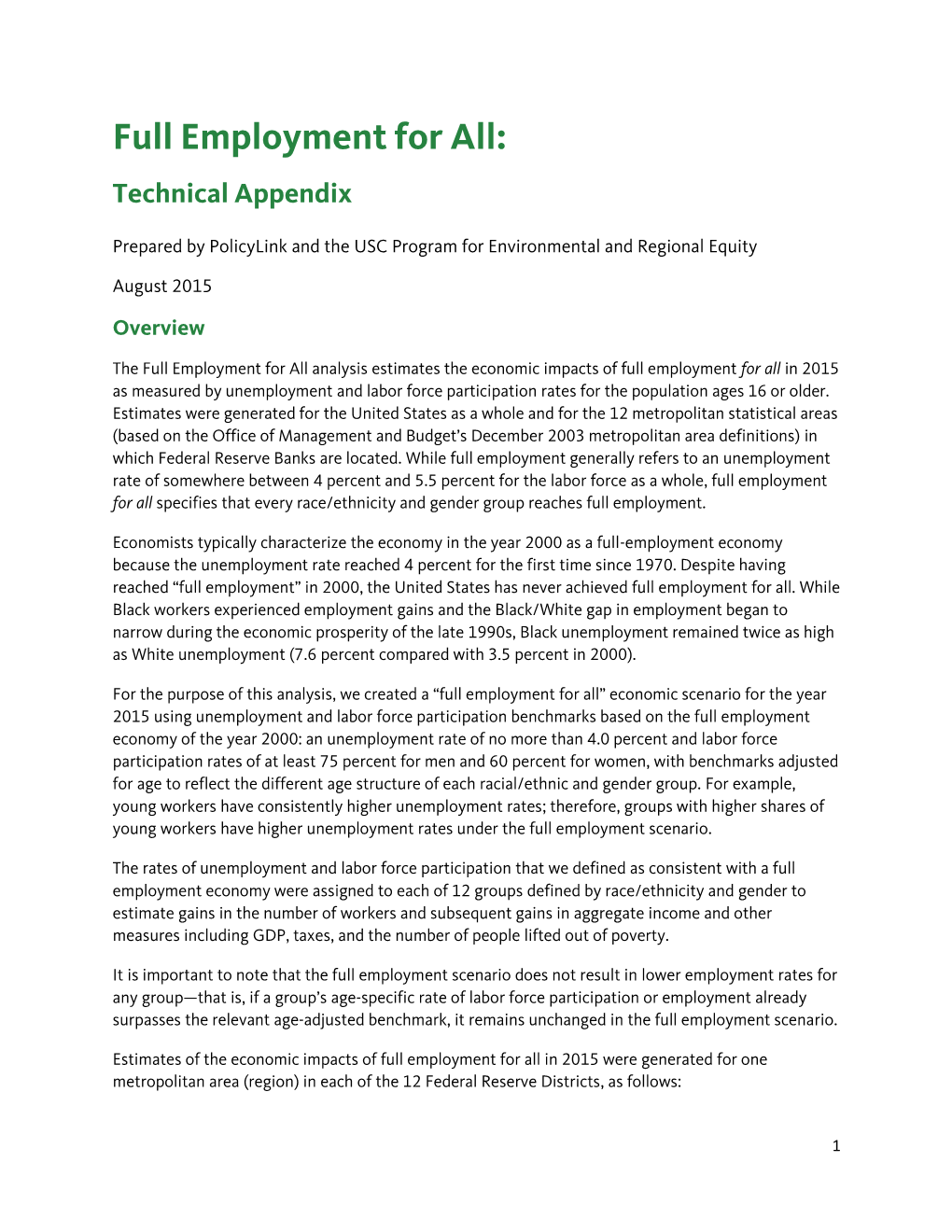 Full Employment for All: Technical Appendix