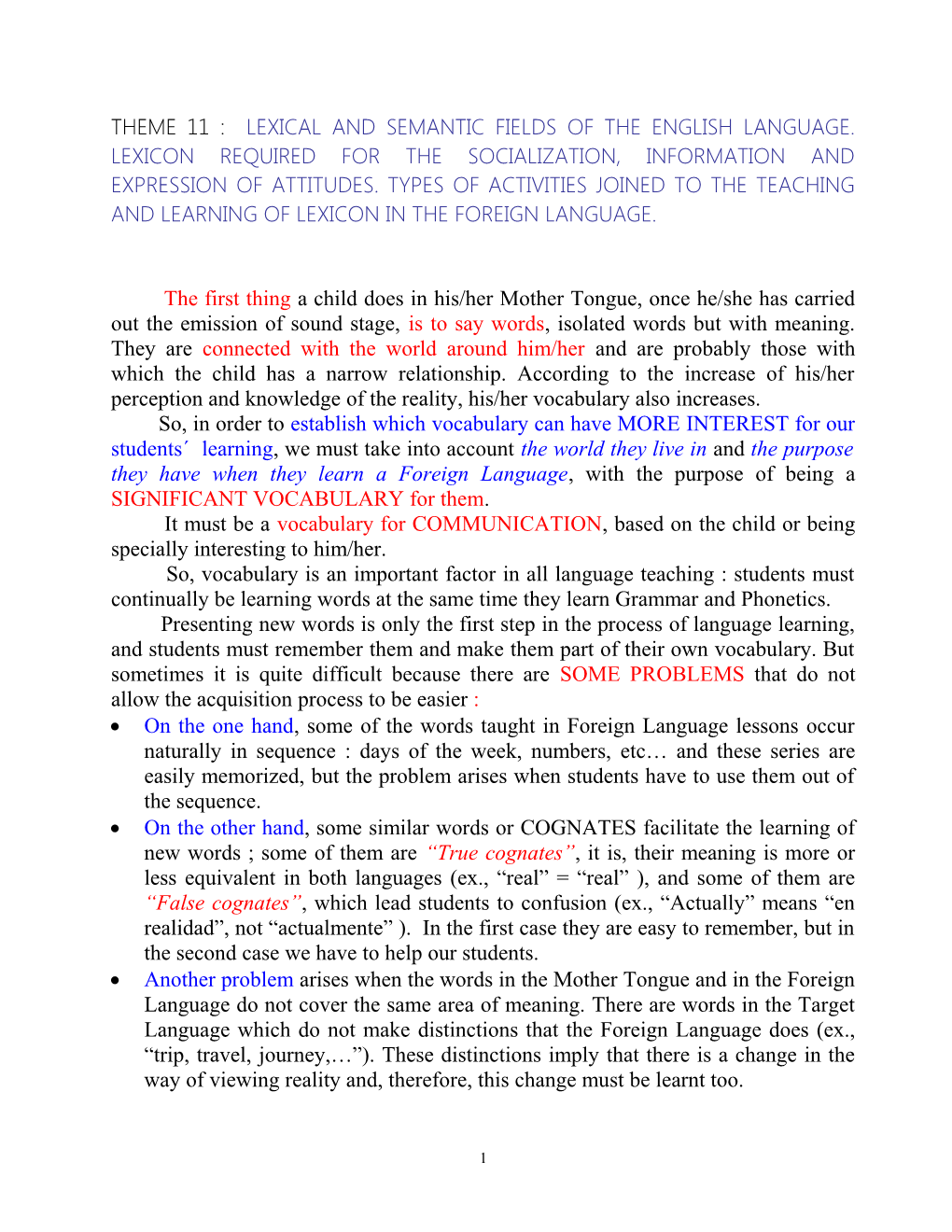 Theme 11 : Lexical And Semantic Fields Of The English Language