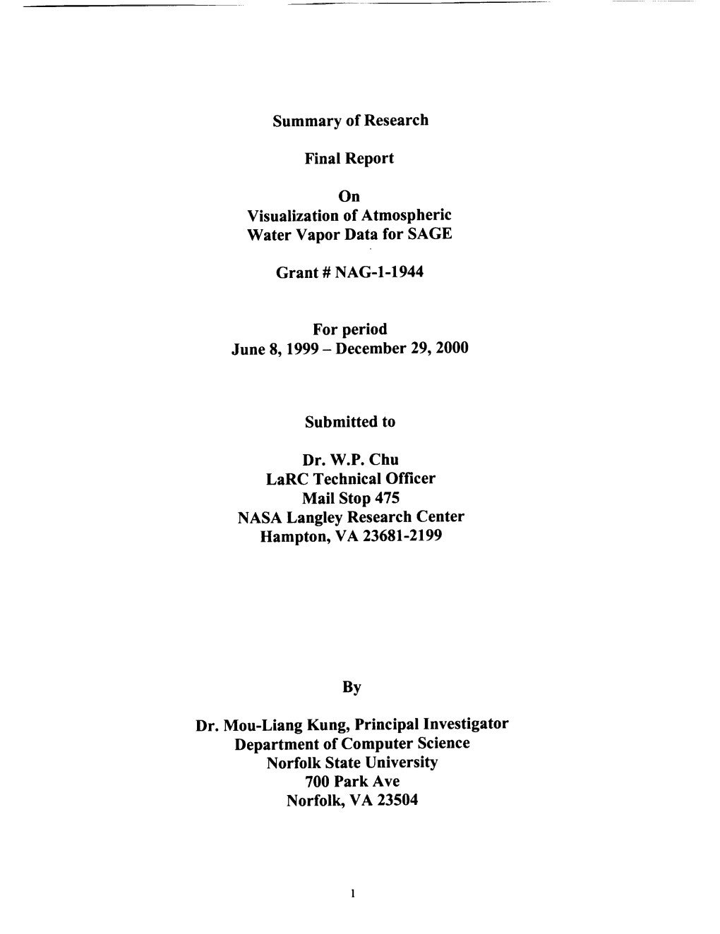 Summary of Research Final Report Visualization of Atmospheric Water