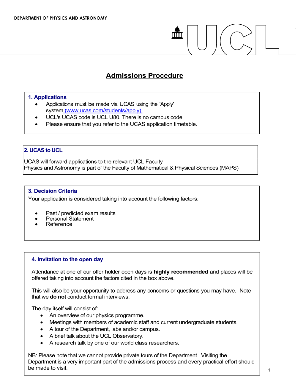 Admissions Procedure