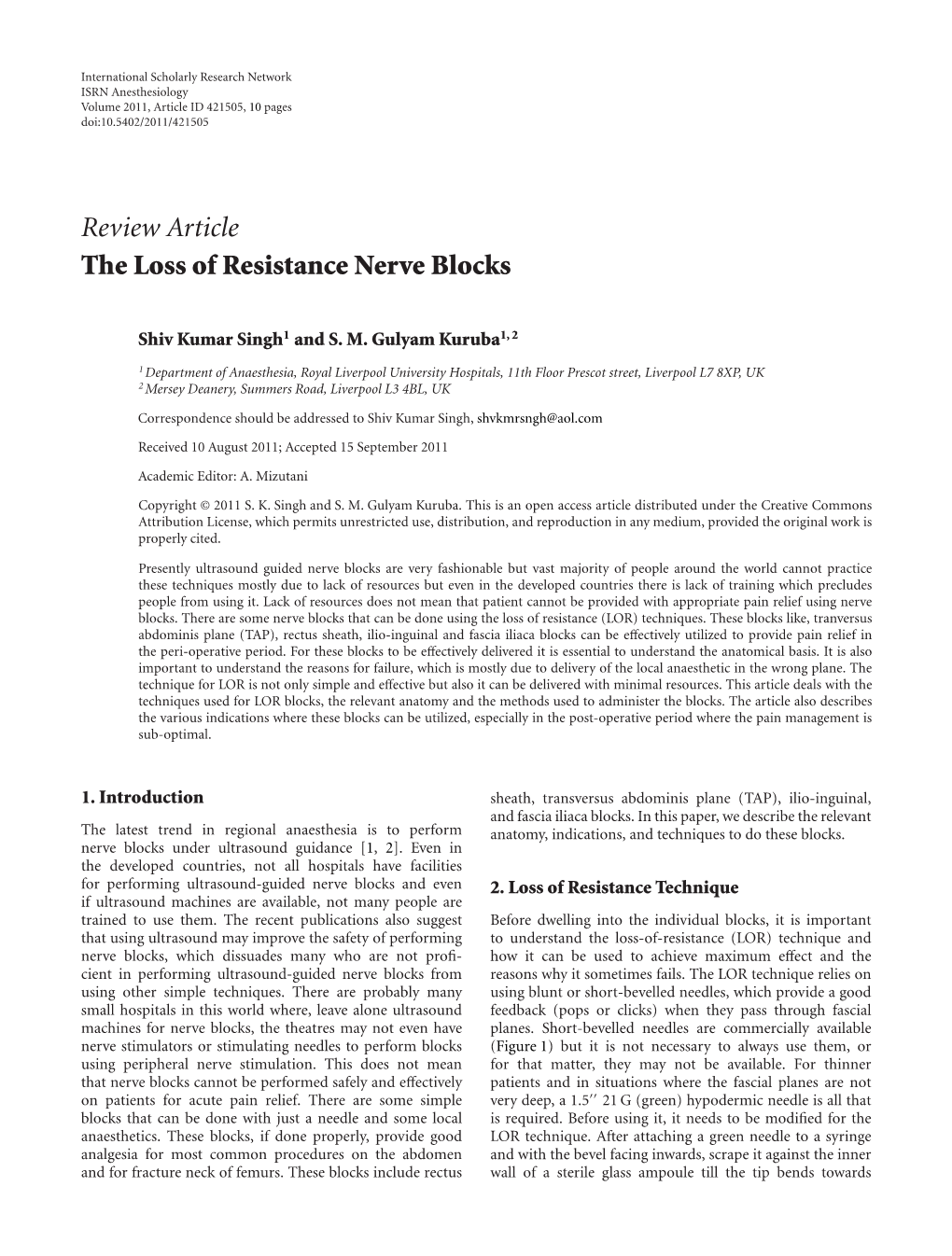 The Loss of Resistance Nerve Blocks